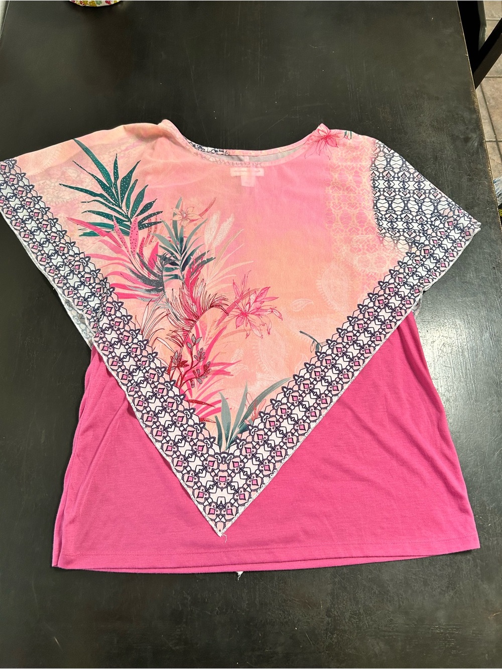 Christopher & Banks Pink Floral Scarf-Front Short Sleeve Top